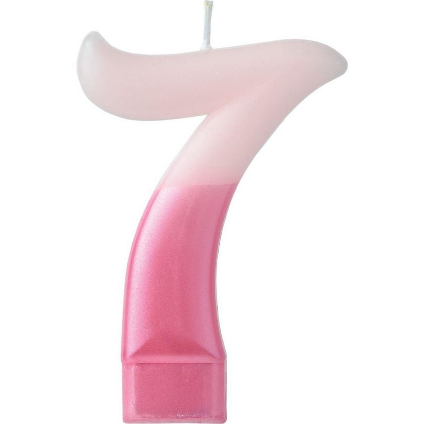 Metallic Dipped Pink Number 7 Birthday Candle 3 1/4in
